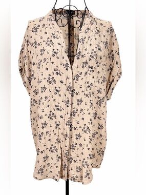 Zenobia Beige Floral Button-Up Blouse XXL